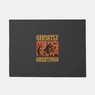 Ghostly Greetings Halloween Doberman Cemetery Desi Doormat