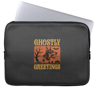 Ghostly Greetings Halloween Doberman Cemetery Desi Laptop Sleeve