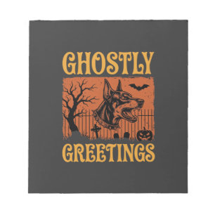 Ghostly Greetings Halloween Doberman Cemetery Desi Notepad