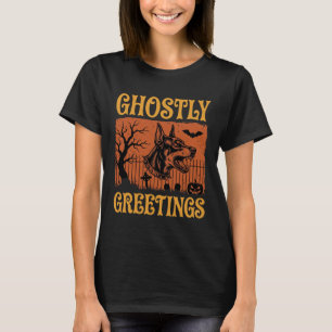 Ghostly Greetings Halloween Doberman Cemetery Desi T-Shirt