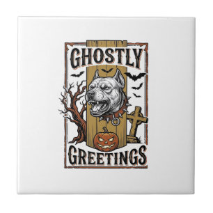 Ghostly Greetings Shirt Vintage Engraving Hallowee Tile