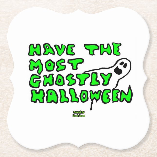 Ghostly Halloween Bracket Paper Coaster (Front)