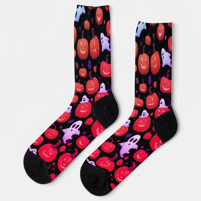 Ghostly Halloween Fun Socks Pink (Left)