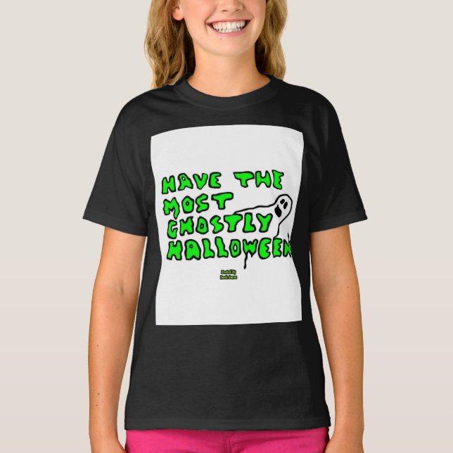 Ghostly Halloween Girls Black Basic T Shirt (Front)