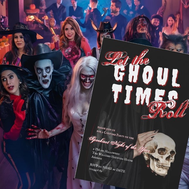 Ghostly Halloween Skeleton Costume Party Skull Invitation (Ghostly Halloween Skeleton Costume Adult Party Skull Invitation)