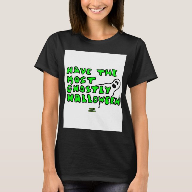 Ghostly Halloween Women's Black Basic T Shirt (Front)
