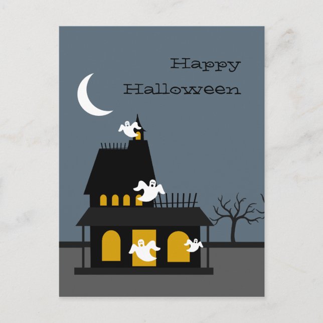 Ghostly Haunted House Halloween Postcard (Front)