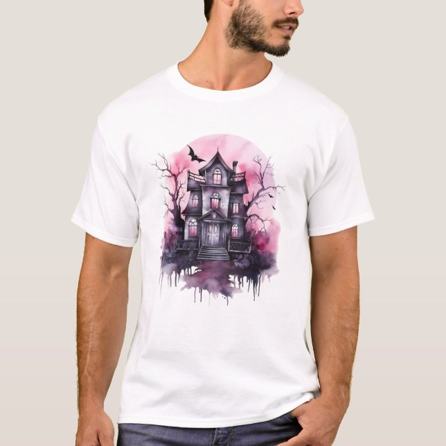 Ghostly Manor: Halloween Apparel & Decor T-Shirt (Front)