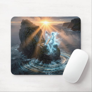 Ghostly Ocean Spirit Playing a Harp Mouse Pad