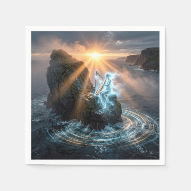 Ghostly Ocean Spirit Playing a Harp  Napkin (Front)