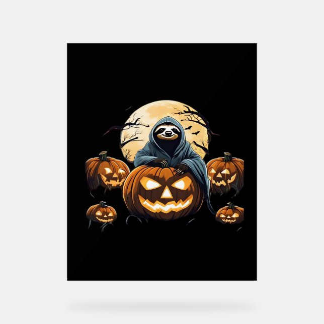 Ghostly Sloth's Midnight Haunt Classic T-Shirt Acrylic Sign (Front)