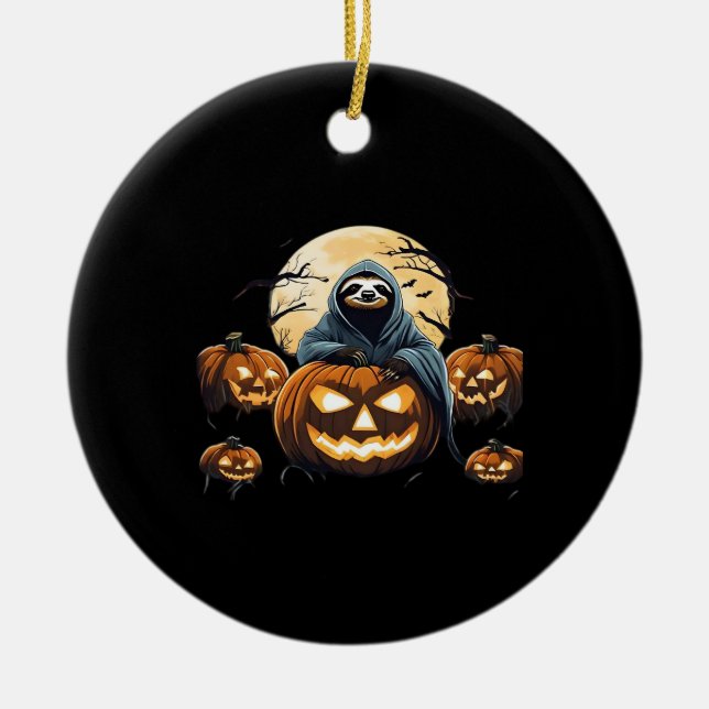 Ghostly Sloth's Midnight Haunt Classic T-Shirt Ceramic Tree Decoration (Front)