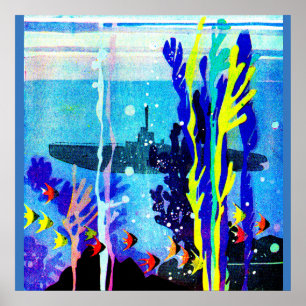 ghostly submarine in tropical waters poster