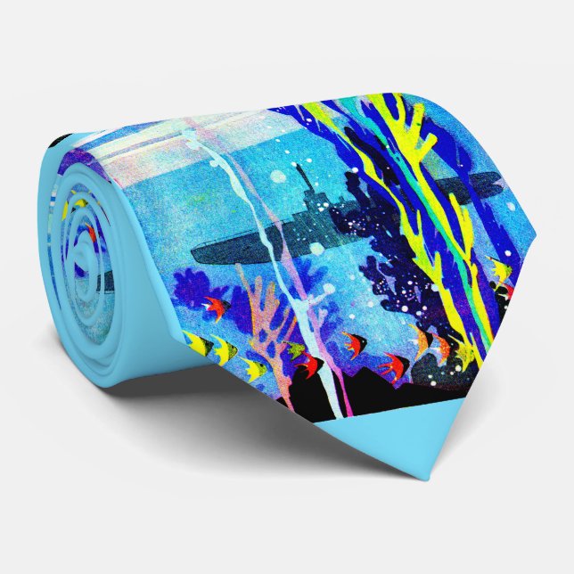 ghostly submarine in tropical waters print  tie (Rolled)