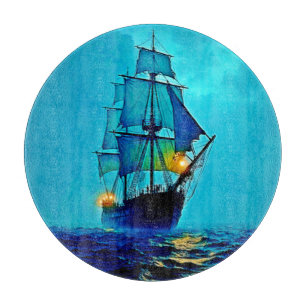 Ghostly Tall Ship Sea Voyage Design Cutting Board