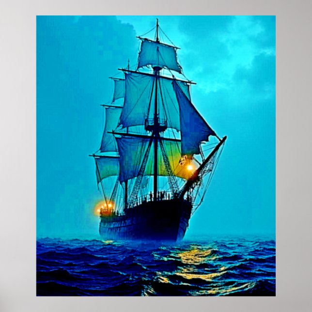 Ghostly Tall Ship Sea Voyage Design Poster (Front)