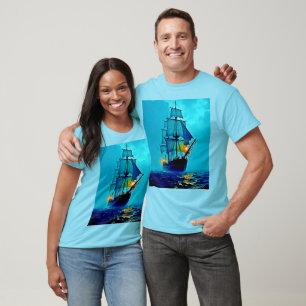 Ghostly Tall Ship Sea Voyage Design T-Shirt