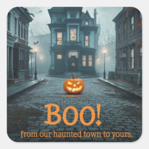 Ghostly Town Square Halloween Design Sticker