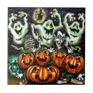Ghostly Trio Pumpkins Party Tile