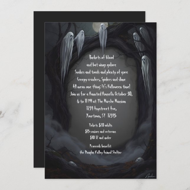 Ghostly Visitors Halloween Party Invitation (Front/Back)