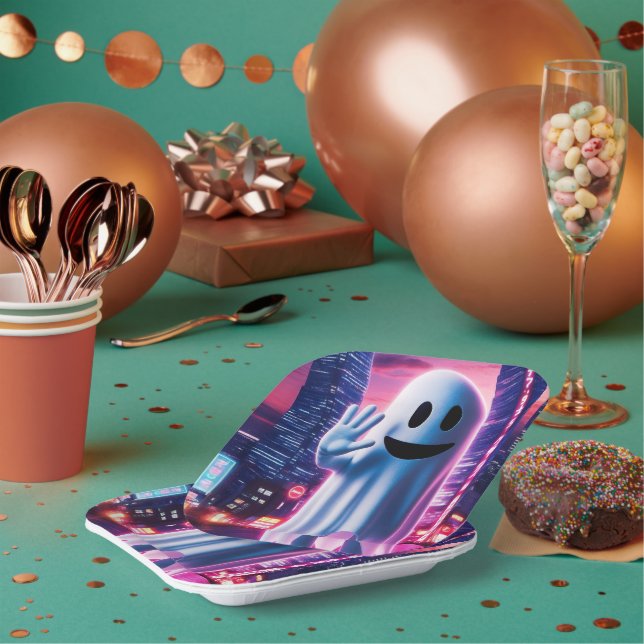 Ghostly Wave & Urban Lights  Paper Plate (Multi)