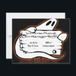 Ghostly Welcome on Black Halloween Invitation<br><div class="desc">This fun and spooky Halloween postcard invitation has a creepy feel to it with its black background and a large ghost holding up the invitation sign. Your text in black, fills the wood sign. A great way to invite all those ghosts and goblins to your Halloween party. All ghouls welcome!...</div>