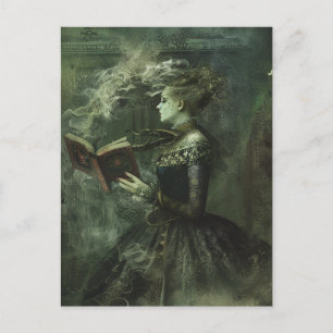 Ghostly Woman Reading Dark Fantasy Postcard