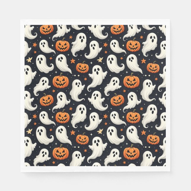 Ghosts and Jack o'Lanterns Halloween Napkin (Front)