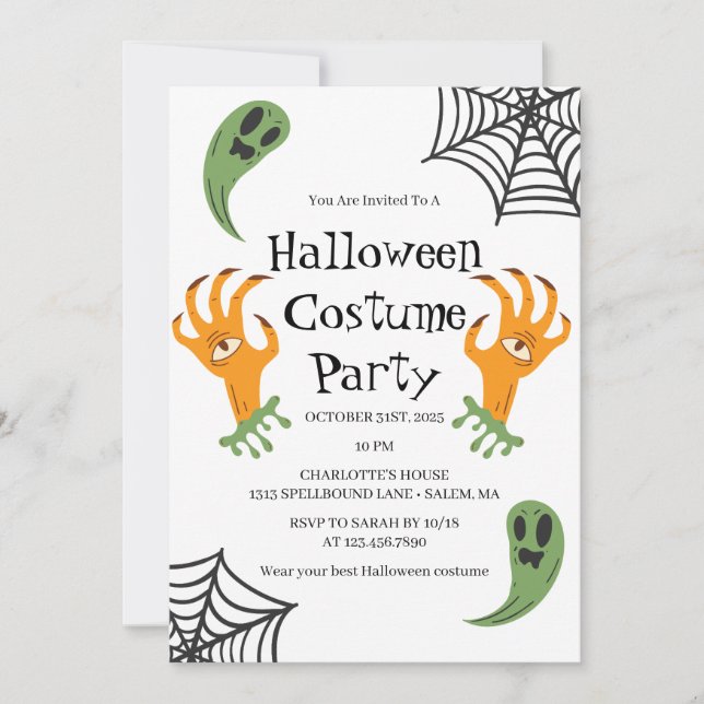 Ghosts and Monster Hands Halloween Costume Party Invitation (Front)