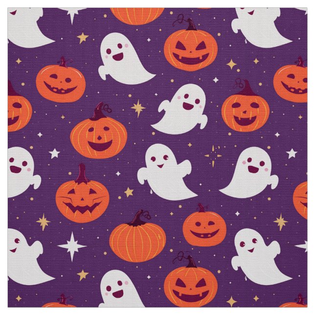 Ghosts and pumpkins on purple fabric (Swatch)