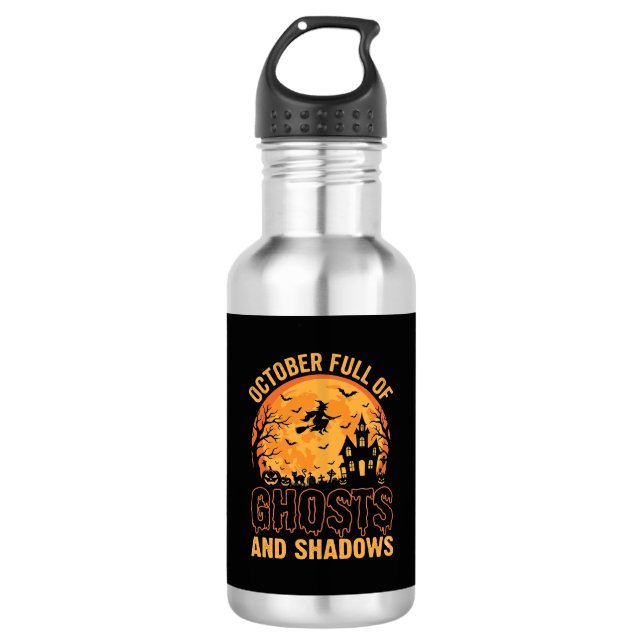 Ghosts and Shadows Halloween Moon Design 532 Ml Water Bottle (Front)