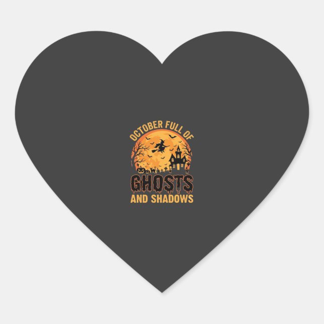 Ghosts and Shadows Halloween Moon Design Heart Sticker (Front)