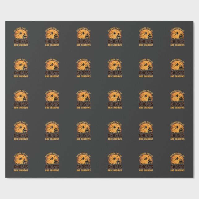 Ghosts and Shadows Halloween Moon Design Wrapping Paper (Flat)
