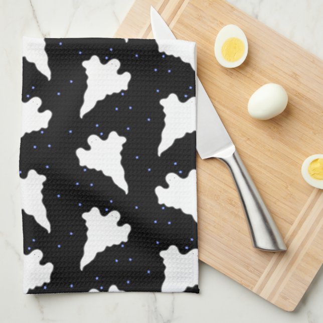Ghosts and Stars Halloween Pattern Tea Towel (Quarter Fold)