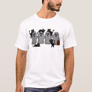 Ghosts & Black Cats Cute Spooky Halloween Lineup T-Shirt