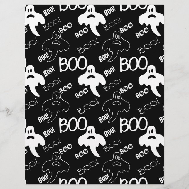 Ghosts Black & White Halloween Patterned Paper (Front)