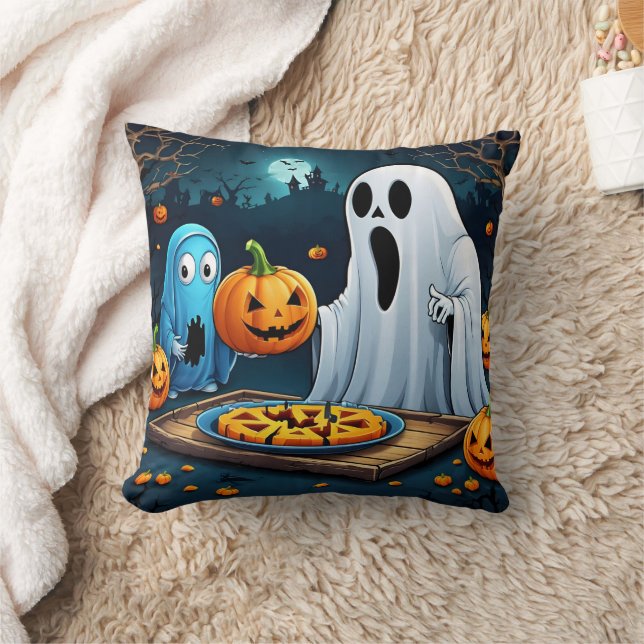 Ghosts carving pumpkins on Halloween Cushion (Blanket)