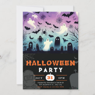 Ghosts Cemetery Bats Spiderwebs Creepy Halloween Invitation