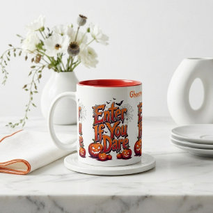 Ghosts Don't Knock Enter if You Dare Halloween Two-Tone Coffee Mug