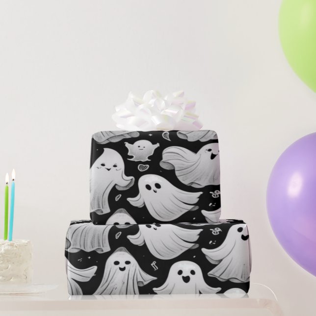 Ghosts Everywhere Spooky Fun Halloween Scene Wrapping Paper (Party Gifts)