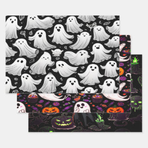 Ghosts Everywhere Spooky Fun Halloween Scene Wrapping Paper Sheet