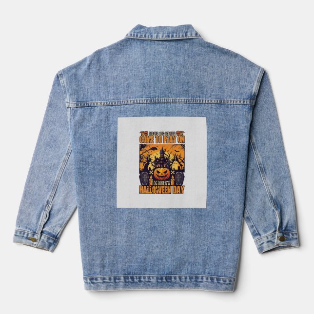 Ghosts Goblins Halloween Come Play October Haunted Denim Jacket (Back)