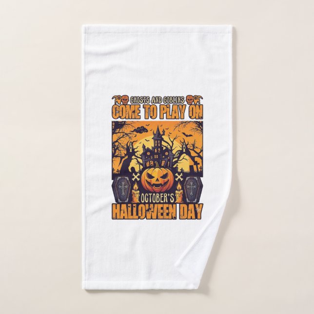 Ghosts Goblins Halloween Come Play October Haunted Hand Towel (Hand Towel)