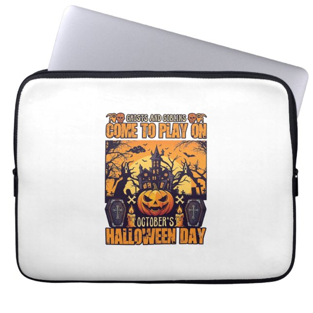 Ghosts Goblins Halloween Come Play October Haunted Laptop Sleeve (Front)