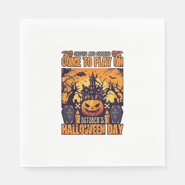 Ghosts Goblins Halloween Come Play October Haunted Napkin (Front)