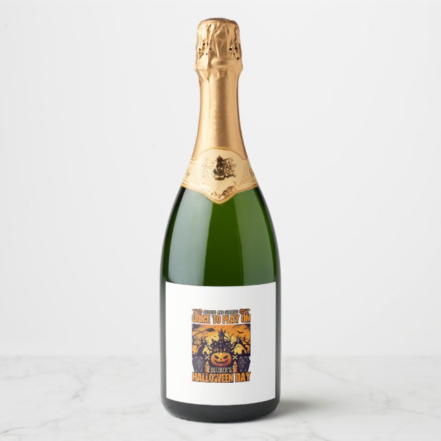 Ghosts Goblins Halloween Come Play October Haunted Sparkling Wine Label (Front)