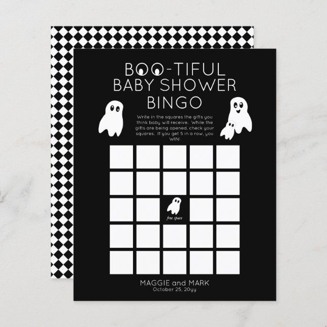 Ghosts Halloween Boo-tiful Baby Shower Bingo Invit (Front/Back)