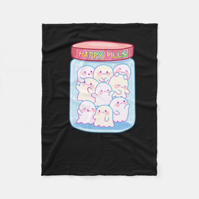 Ghosts Happy Pills Sticker  Fleece Blanket (Front)