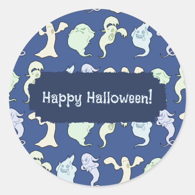 Ghosts Haunted Halloween Pixel Art Pattern Classic Round Sticker (Front)
