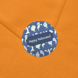 Ghosts Haunted Halloween Pixel Art Pattern Classic Round Sticker